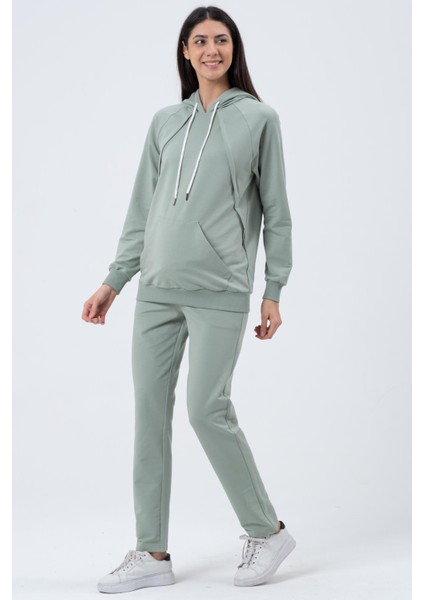 Hamile Emzirme Detaylı Esnek Karın Bantlı Beli Ayarlı Iki Iplik Eşofman Takım Çağla modelleri