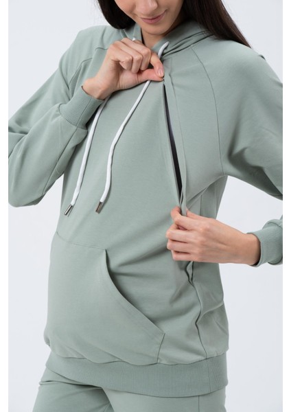 Hamile Emzirme Detaylı Esnek Karın Bantlı Beli Ayarlı Iki Iplik Eşofman Takım Çağla fırsatları