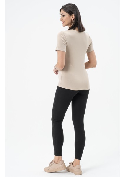 Hamile Emzirme Detaylı Kısa Kollu T-Shirt Bej indirimleri