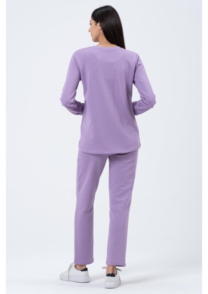 Hamile Emzirme Detaylı Üç Iplik Eşofman Takımı Lila indirimleri