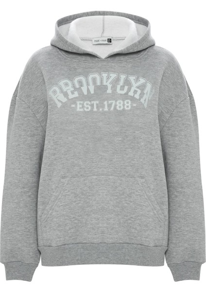 Baskılı Düz Renk Sweatshirt - Gri