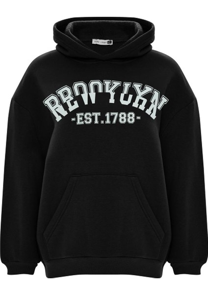 Baskılı Düz Renk Sweatshirt - Siyah