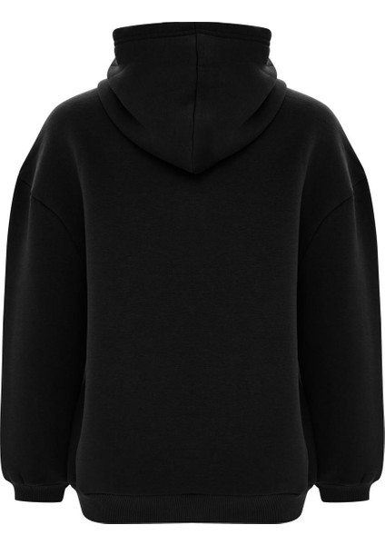 Baskılı Düz Renk Sweatshirt - Siyah