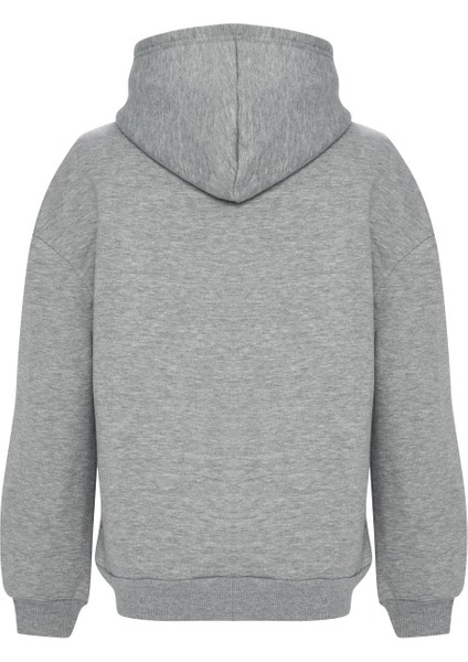 Baskılı Düz Renk Sweatshirt -Gri