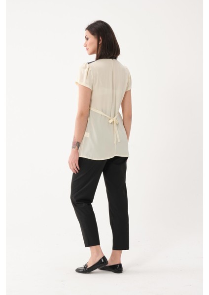 Hamile Şifon Kısa Kollu Dantel Detaylı Gömlek Sarı fırsatları