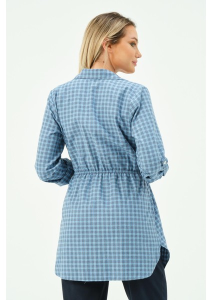 Hamile Önden Düğmeli ve Cepli Uzun Kollu Ekose Gömlek Mavi fırsatları