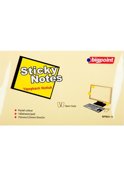 Yapışkanlı Not Kağıdı 75 x 125 mm Sarı 12'li Paket
