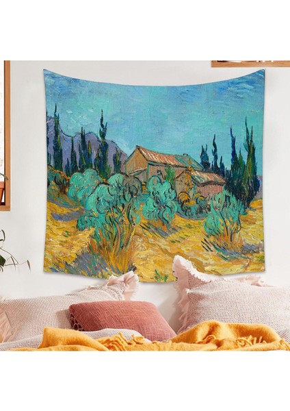 Van Gogh Ahşap Ev Zeytin Ağaçları Bahçe Ünlü Eser Duvar Örtüsü Ünlü Tablo