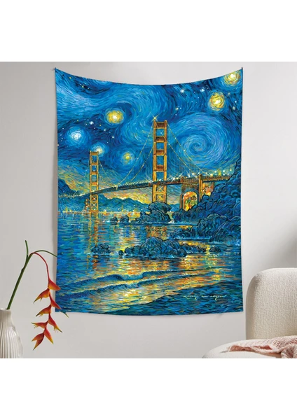 Van Gogh Van Gogh Yıldızlı Gece Golden Gate Köprüsü Duvar Örtüsü Ünlü Tablo