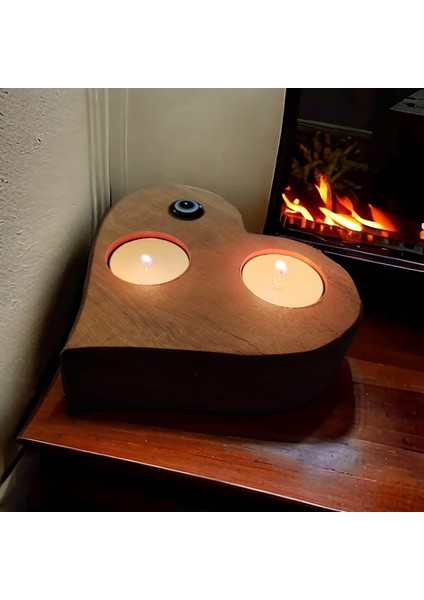 Alpha Tasarım Atölyesi Kalp Şeklinde Ahşap Mumluk Tealight Için