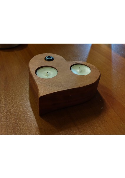 Alpha Tasarım Atölyesi Kalp Şeklinde Ahşap Mumluk Tealight Için