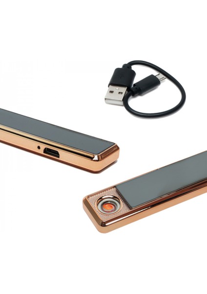 Slim Şarjlı Metal Çakmak Şarjlı USB Dokunmatik Siyah Elektronik Çakmak