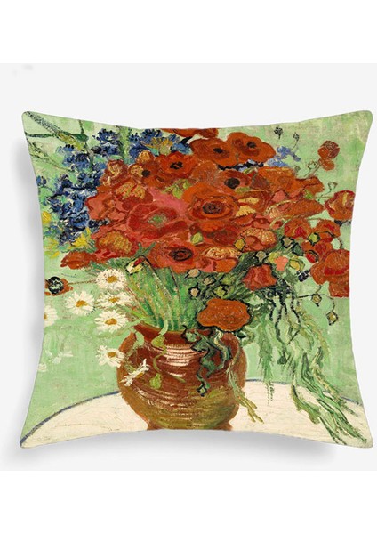 Van Gogh Gelincik ve Papatyalar Vazo Çiçek Kırlent Yastık Dekorasyon