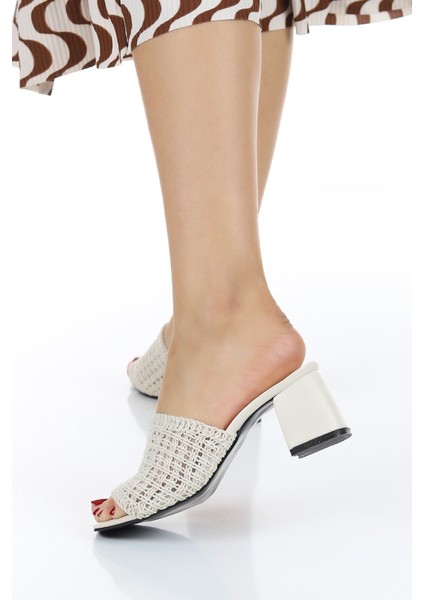 Kalın Topuklu Örgü Desen Rahat Kullanışlı Ev-Iş-Sokak Terliği