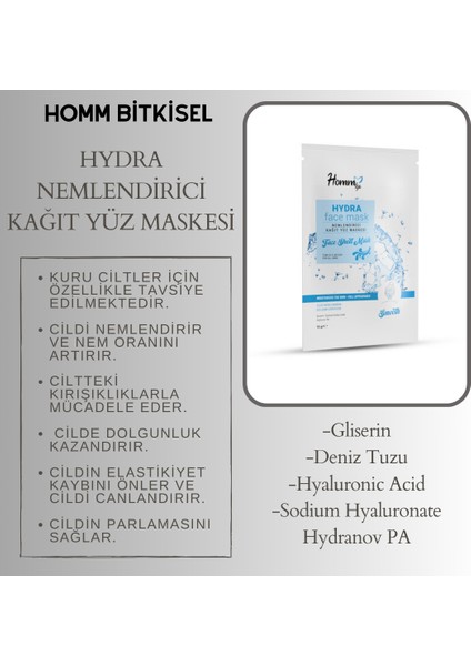 Homm Lıfe Hydra Kağıt Yüz Maskesi ( Nemlendirici - Hyaluronic Acid) fiyatları