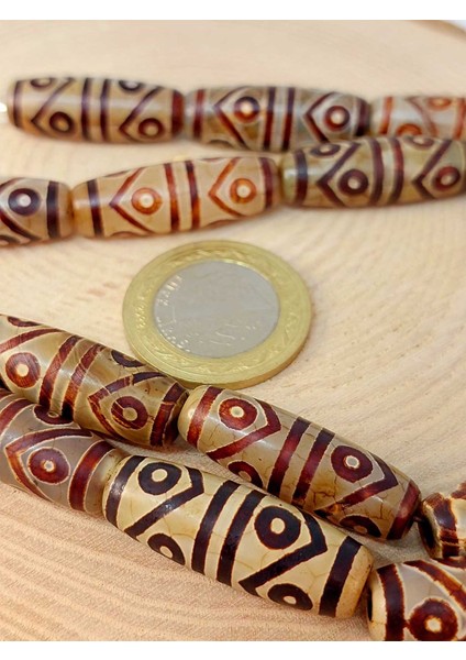 8 Göz Tibet Akik Taşı Silindir Kesim 10X30MM/ADET (45806-1)