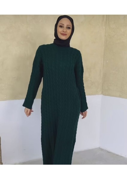 Kadın Bisiklet Yaka Uzun Kollu Triko Elbise