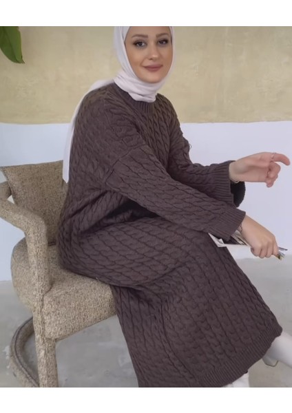 Kadın Bisiklet Yaka Uzun Kollu Triko Elbise