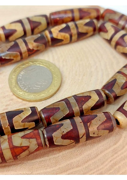Çift Kaplan Dişi Tibet Akik Taşı Silindir Kesim 10X30MM/ADET (45808-1)