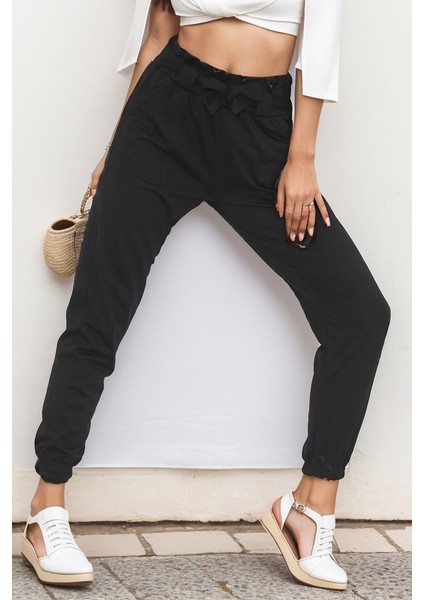 Bel Büzgülü Eşofman Altı Siyah modelleri