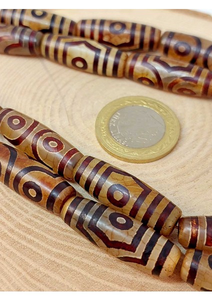 3 Göz Tibet Akik Taşı Silindir Kesim 10X30MM/ADET (45810-1)