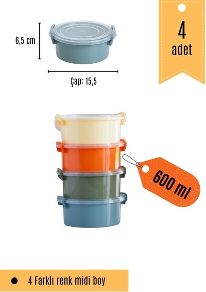 4'lü Tidy Pastel Saklama Kabı Yuvarlak Midi Deepfreeze ve Mikrodalga Kullanımına Uygun