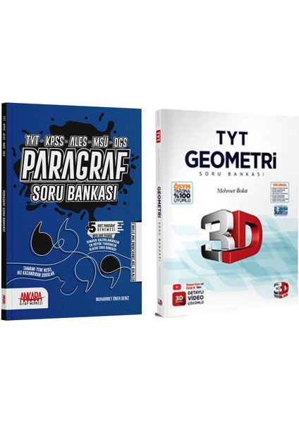 3D Yayınları TYT Geometri ve Ankara Kitap Merkezi Yayınları Paragraf Soru Bankası Seti 2 Kitap