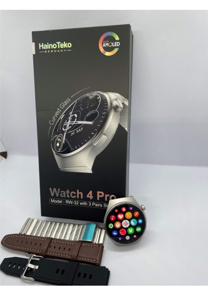 Watch 4 Pro RW32 Curved Amoled Ekran 3 Kordon Akıllı Saat