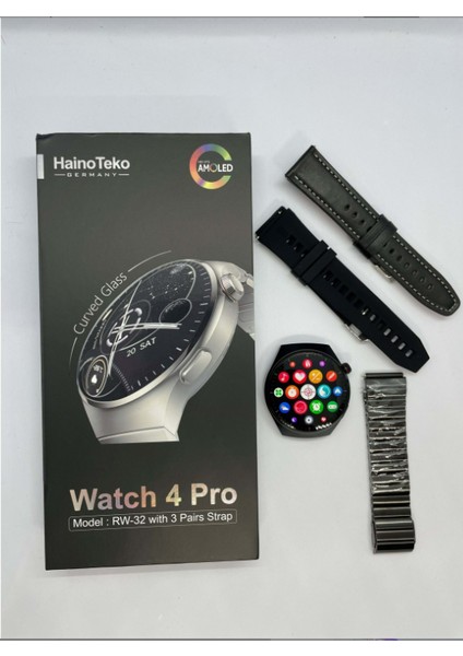 Watch 4 Pro RW32 Curved Amoled Ekran 3 Kordon Akıllı Saat