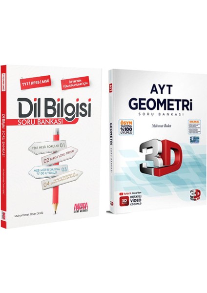 3D Yayınları AYT Geometri ve Ankara Kitap Merkezi Yayınları Dil Bilgisi Soru Bankası Seti 2 Kitap
