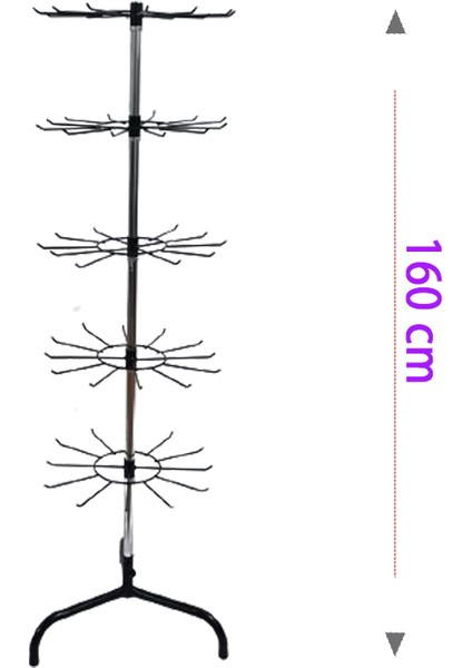 Gri Dekor 5 Katlı, 12 Siyah Kancalı Bijuteri Standı, Aksesuar Standı, Tesbihlik, Anahtarlık, Çok Amaçlı Stant