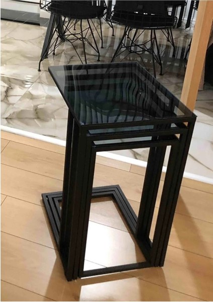 Sehpa 3'lü Füme Camlı Çok Amaçlı Metal Güvenilir Füme Camlı C Sehpa Siyah Füme Camlı modelleri