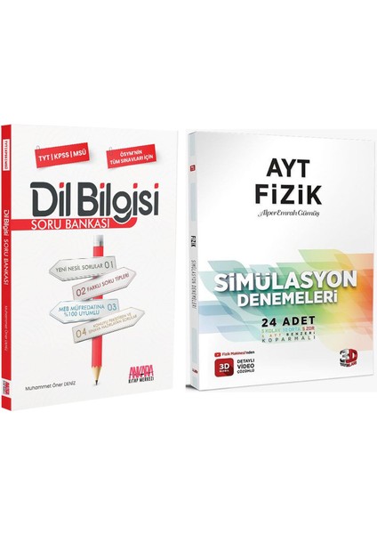 3D Yayınları AYT Fizik Deneme ve Ankara Kitap Merkezi Yayınları Dil Bilgisi Soru Bankası Seti 2 Kitap