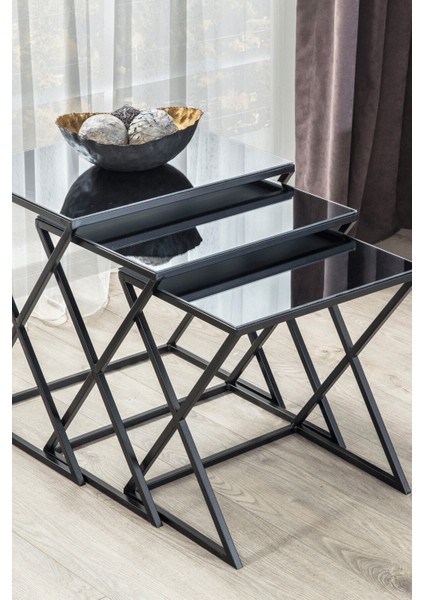 Venedik Siyah Metal Ayaklı, Füme Zigon Sehpa fiyatları