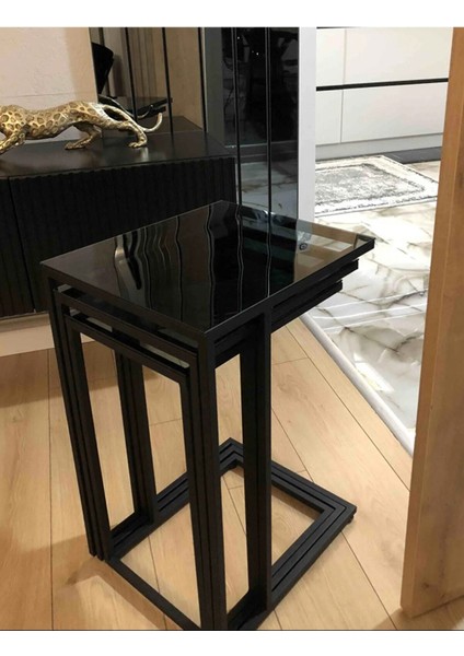 Sehpa 3'lü Füme Camlı Çok Amaçlı Metal Güvenilir Füme Camlı C Sehpa Siyah Füme Camlı fırsatları