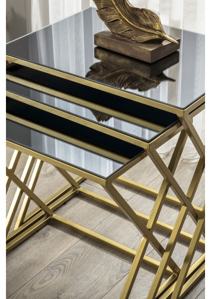 Venedik Gold Metal Ayaklı, Füme Cam Zigon Sehpa fiyatları