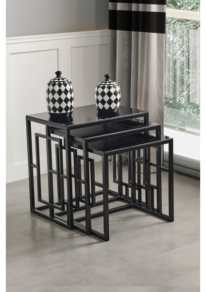 Nova Siyah Metal Ayak Füme Aynalı Zigon Sehpa