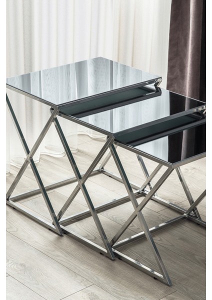 Venedik Krom Metal Ayaklı,füme Cam Zigon Sehpa fiyatları