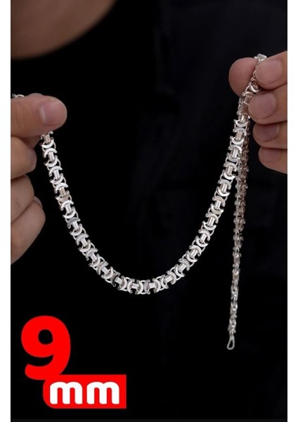 Erkek Gümüş Kolye - 9mm Euro Kral Erkek Gümüş Kolye Zincir Parlak Model