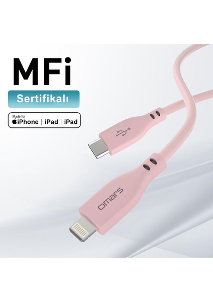 Usb-C To Mfı Lightning iPhone Silikon Pd Hızlı Şarj Kablosu Pembe