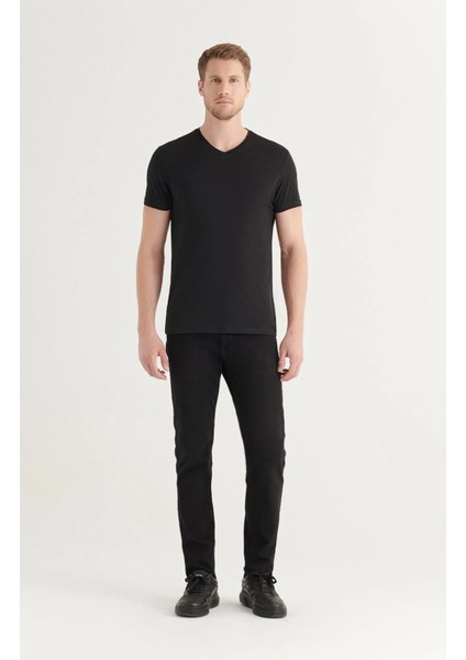 3A Moda Beyaz Basic Pamuklu V Yaka Kısa Kollu T-Shirt