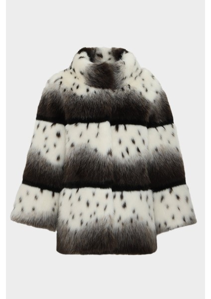 Açelyaokcu Dik Yaka Loose Desenli Kadın Kürk Kaban