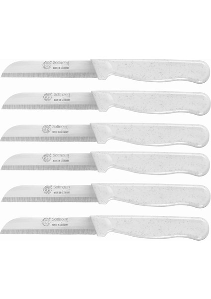 6 Lı Meyve Sebze Bıçağı Dişli Tırtıklı Simli Model Bıçak Beyaz