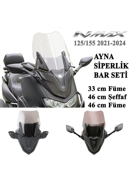 Nmax 125/155 2021-2024 Katlanır Ayna Spoyler ve Siperlik Cam Seti 46 cm Füme