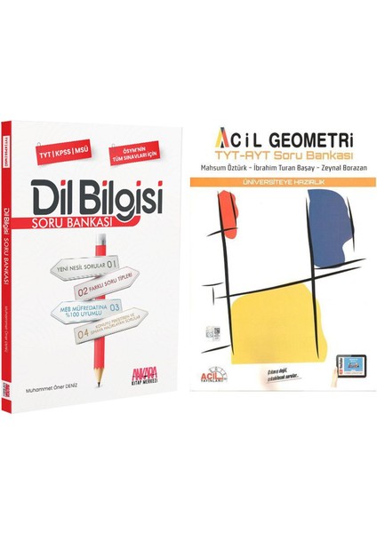 Acil Yayınları TYT AYT Geometri ve Ankara Kitap Merkezi Yayınları Dil Bilgisi Soru Bankası Seti 2 Kitap