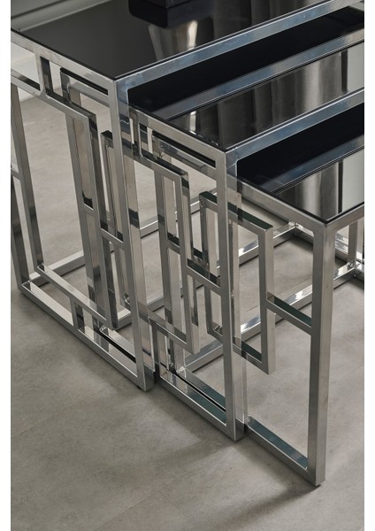 Nova Gümüş Metal Ayak Füme Cam Zigon Sehpa fiyatları