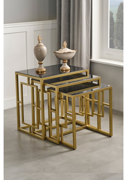 Nova Gold Metal Ayak Füme Cam Zigon Sehpa