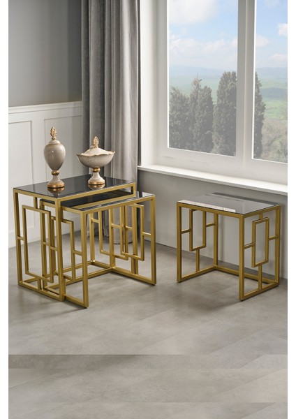 Nova Gold Metal Ayak Füme Cam Zigon Sehpa modelleri