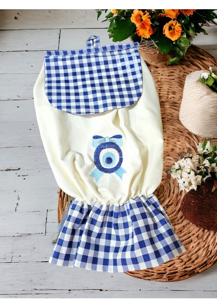 Nazar Boncuğu Nakışlı ,dertsiz Kumaş,pileli, 5'li Set(Fırın Örtüsü, Organizer, Ekmeklik, Havlu,posetlik)