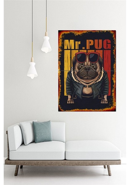 Mr Pug Desenli Ahşap Tablo 70CMX 100CM